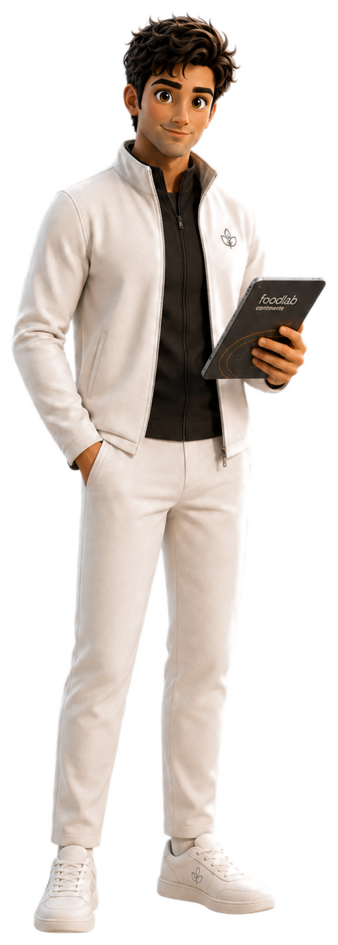 Mascote institucional com tablet — pose 2
